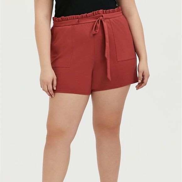TORRID DRAWSTRING WAIST LINEN BRICK RED SHORTS - Picture 1 of 9